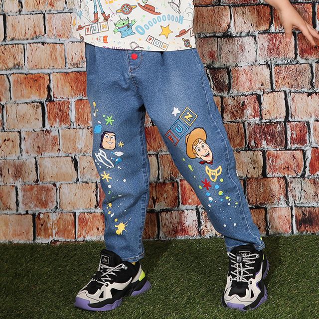 【ベビードール】トイ・ストーリー デニムロングパンツ 9200K / ベビーサイズ キッズ ボトム 長ズボン ジーンズ ウエスト総ゴム ゴム穴付き テーパードパンツ ストレッチ素材 ウッディ バズ・ライトイヤー
