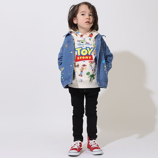 【ベビードール】親子お揃い トイ・ストーリー 総柄パーカー 9201K / ベビーサイズ キッズ リンクコーデ ペアルック 親子コーデ 長袖 トップス パーカー プルオーバー フーディ ピクセルアート ドット絵