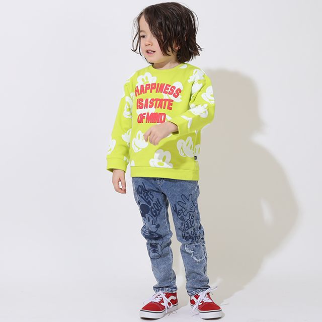 【ベビードール】ミッキー デニムロングパンツ 9204K / ベビーサイズ キッズ ボトム 長ズボン ジーンズ ジーパン ウエスト総ゴム ゴム穴付 ベルトループ フェイクボタン