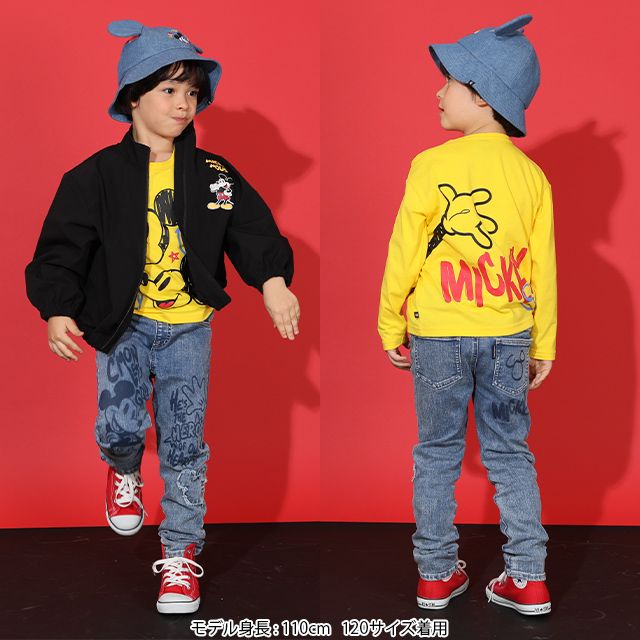 【ベビードール】ミッキー デニムロングパンツ 9204K / ベビーサイズ キッズ ボトム 長ズボン ジーンズ ジーパン ウエスト総ゴム ゴム穴付 ベルトループ フェイクボタン