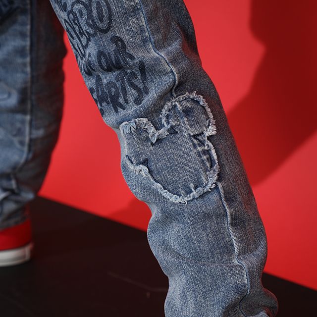 【ベビードール】ミッキー デニムロングパンツ 9204K / ベビーサイズ キッズ ボトム 長ズボン ジーンズ ジーパン ウエスト総ゴム ゴム穴付 ベルトループ フェイクボタン