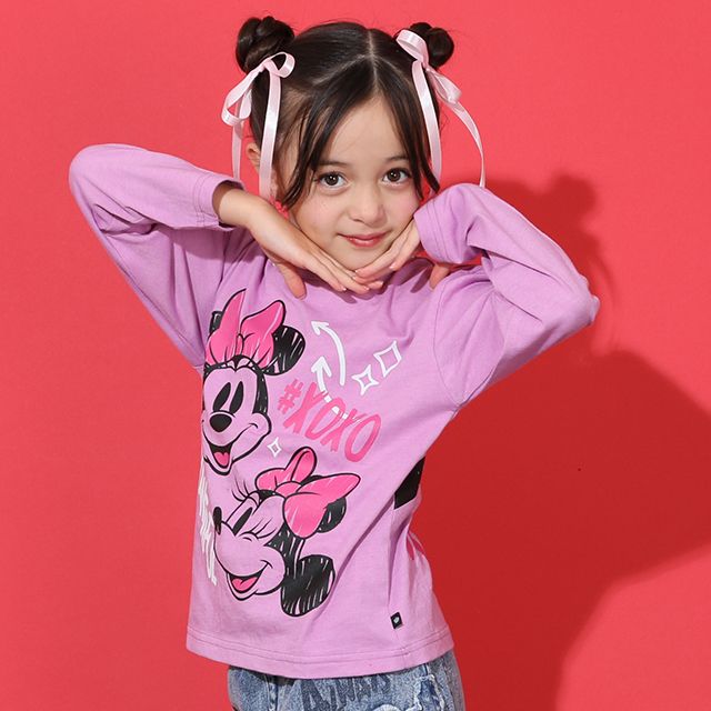 【ベビードール】ミニー  ラクガキBIGフェイスロンT 9208K / ベビーサイズ キッズ トップス 長袖 クルーネック 天竺素材