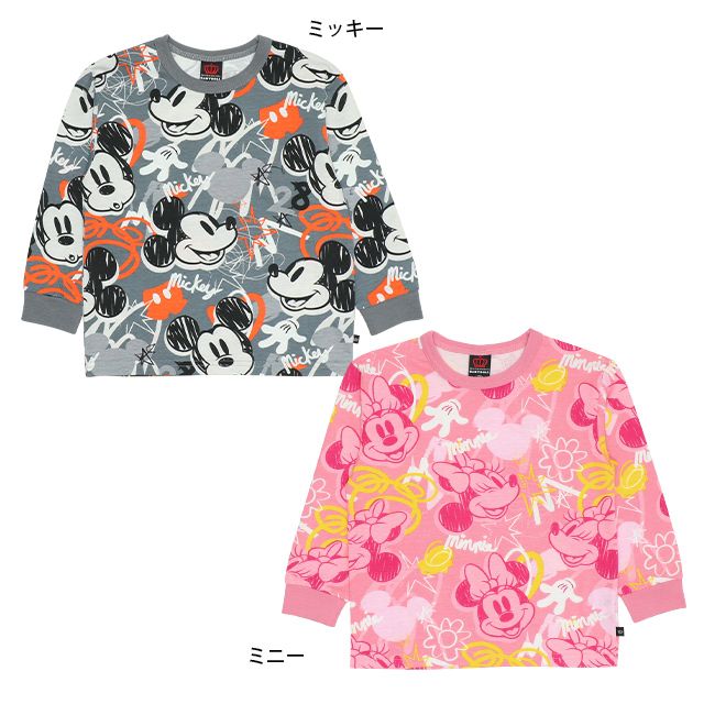 【ベビードール】ミッキー  総柄ロンT 9209K / ベビーサイズ キッズ トップス 長袖 クルーネック 天竺素材