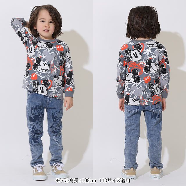 【ベビードール】ミッキー  総柄ロンT 9209K / ベビーサイズ キッズ トップス 長袖 クルーネック 天竺素材