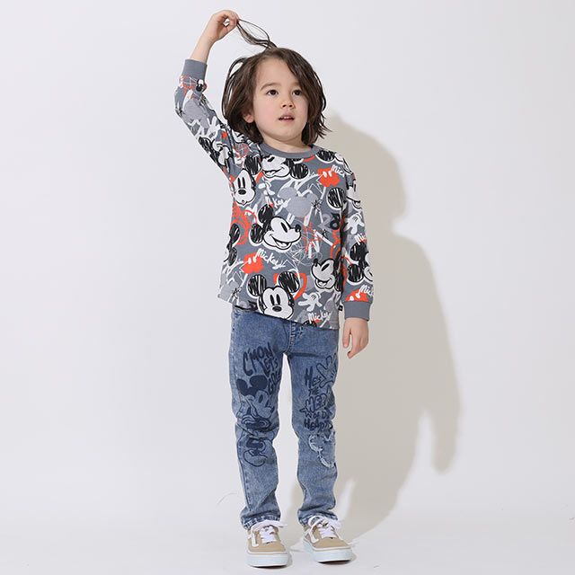 【ベビードール】ミッキー  総柄ロンT 9209K / ベビーサイズ キッズ トップス 長袖 クルーネック 天竺素材