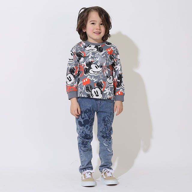 【ベビードール】ミッキー  総柄ロンT 9209K / ベビーサイズ キッズ トップス 長袖 クルーネック 天竺素材