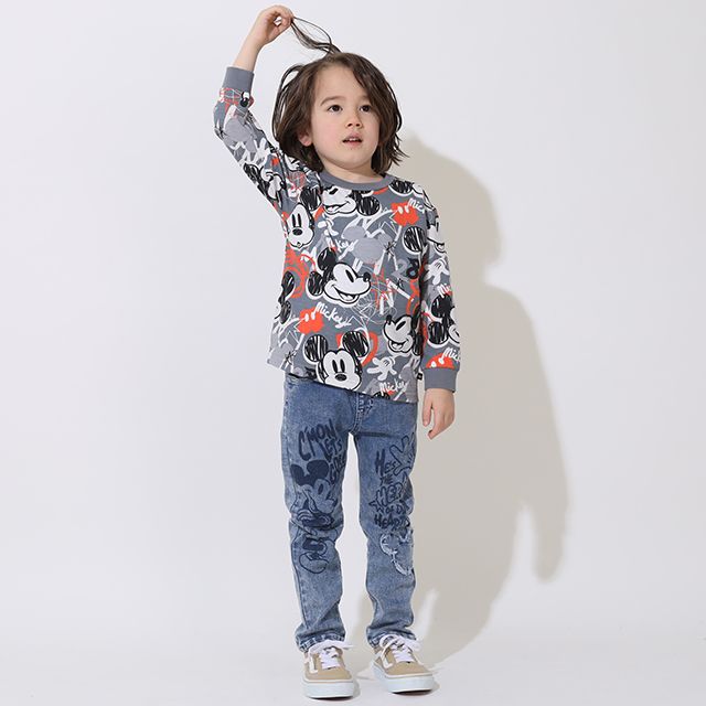 【ベビードール】ミッキー  総柄ロンT 9209K / ベビーサイズ キッズ トップス 長袖 クルーネック 天竺素材