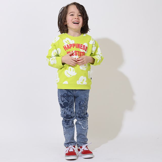 【ベビードール】ミッキー 親子お揃い 総柄トレーナー 9210K / ベビーサイズ キッズ トップス 長袖 スウェット素材 リンクコーデ ペアルック 親子コーデ 春秋冬