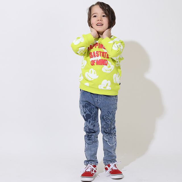 【ベビードール】ミッキー 親子お揃い 総柄トレーナー 9210K / ベビーサイズ キッズ トップス 長袖 スウェット素材 リンクコーデ ペアルック 親子コーデ 春秋冬