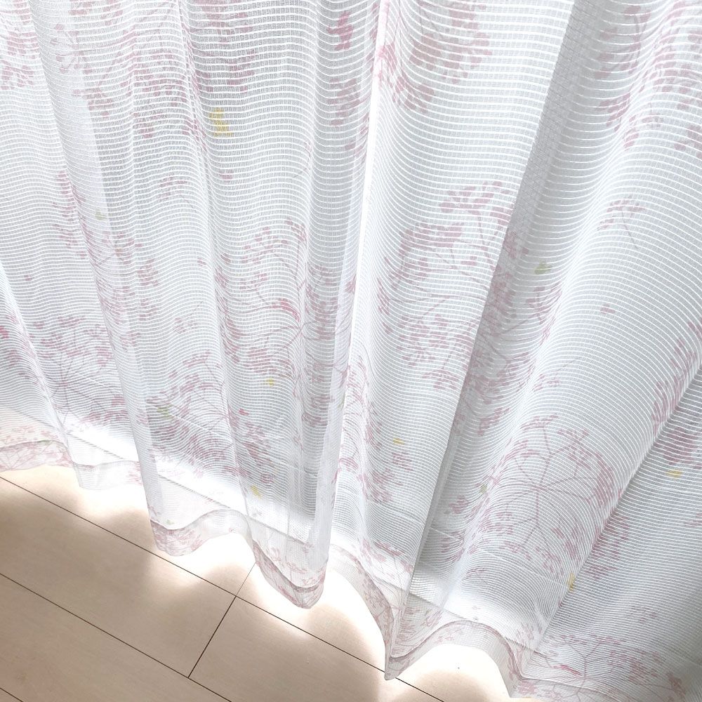 ミッキー&フレンズ リーフ 外から見えにくいレースカーテン UVカット効果あり 2枚セット ピンク/グリーン[SB-613]