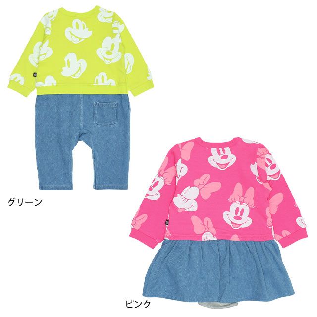 【ベビードール】 ミッキー総柄デニム切替ロンパース 9228B