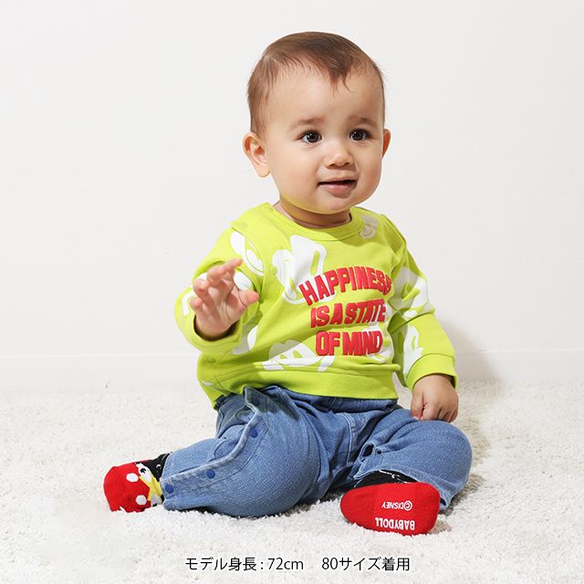 【ベビードール】 ミッキー総柄デニム切替ロンパース 9228B