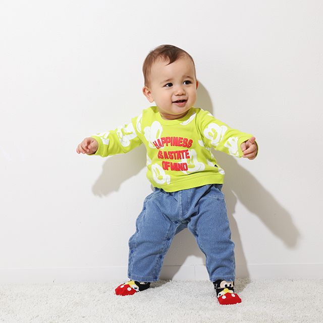 【ベビードール】 ミッキー総柄デニム切替ロンパース 9228B