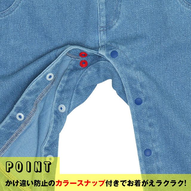 【ベビードール】 ミニー総柄デニム切替ロンパース 9228B