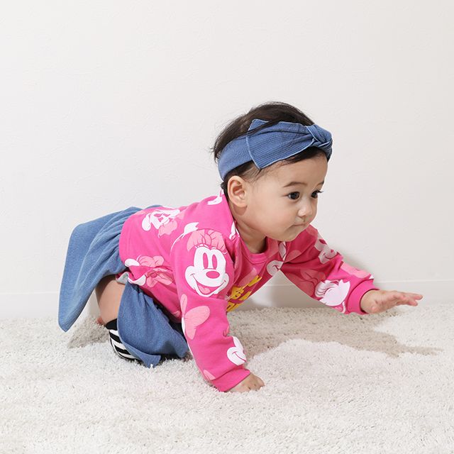 【ベビードール】 ミニー総柄デニム切替ロンパース 9228B