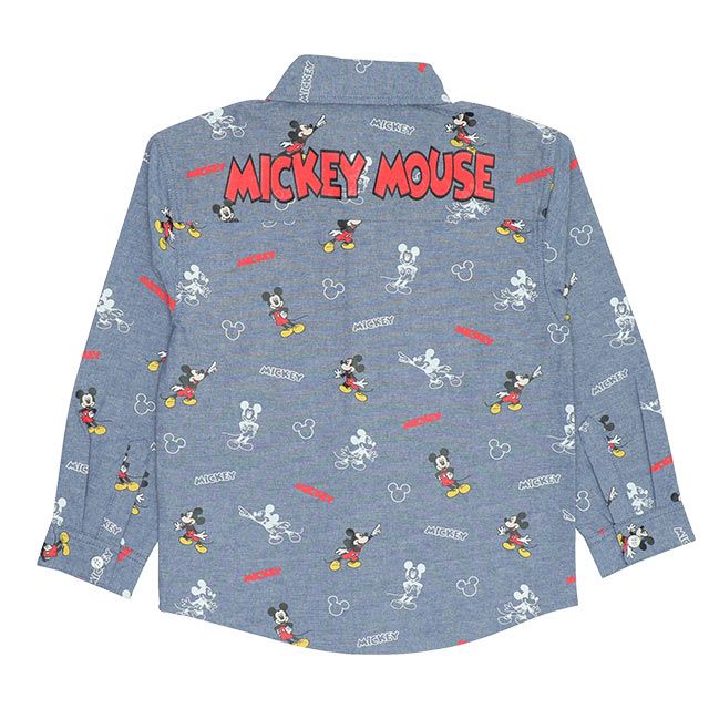 【ベビードール】ミッキー 総柄シャツ 9238K / ベビーサイズ キッズ トップス 長袖 デニムシャツ 羽織り タンガリー 春秋冬 リンクコーデ ペアルック