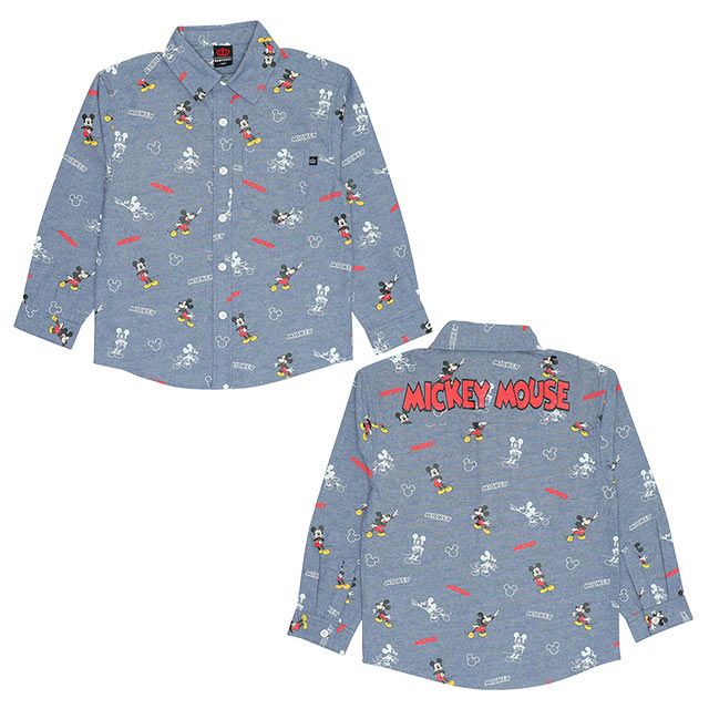 【ベビードール】ミッキー 総柄シャツ 9238K / ベビーサイズ キッズ トップス 長袖 デニムシャツ 羽織り タンガリー 春秋冬 リンクコーデ ペアルック