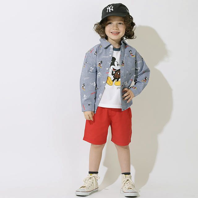【ベビードール】ミッキー 総柄シャツ 9238K / ベビーサイズ キッズ トップス 長袖 デニムシャツ 羽織り タンガリー 春秋冬 リンクコーデ ペアルック