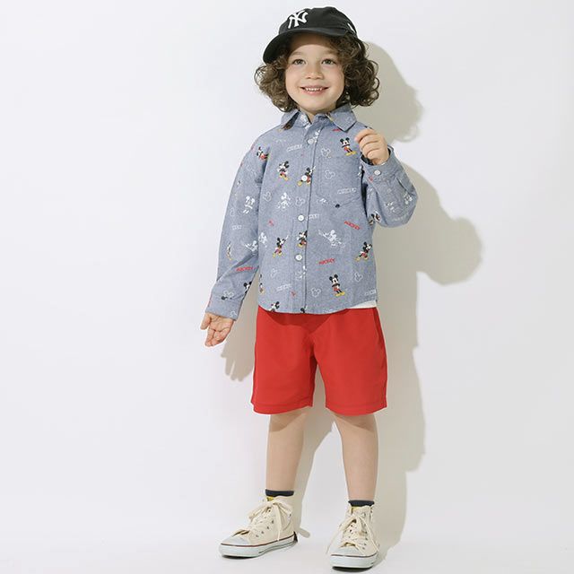 【ベビードール】ミッキー 総柄シャツ 9238K / ベビーサイズ キッズ トップス 長袖 デニムシャツ 羽織り タンガリー 春秋冬 リンクコーデ ペアルック