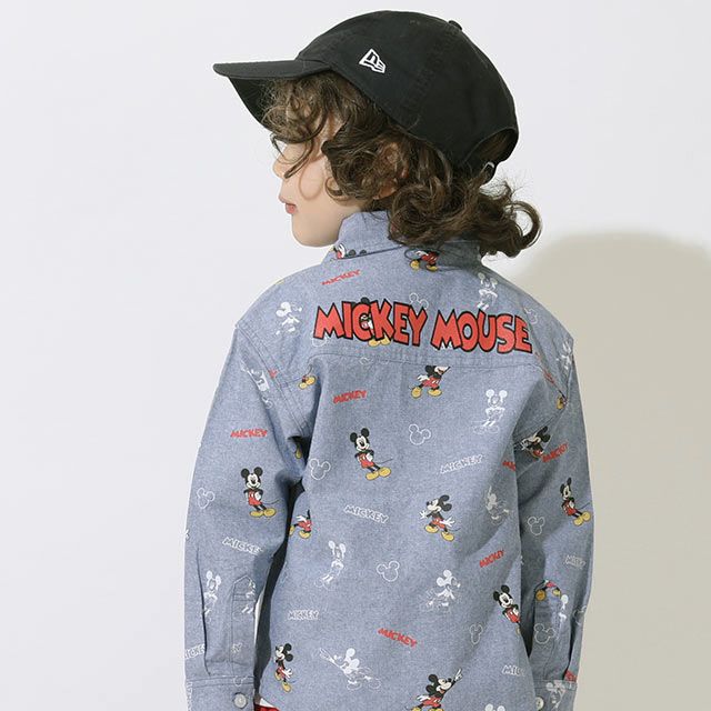 【ベビードール】ミッキー 総柄シャツ 9238K / ベビーサイズ キッズ トップス 長袖 デニムシャツ 羽織り タンガリー 春秋冬 リンクコーデ ペアルック