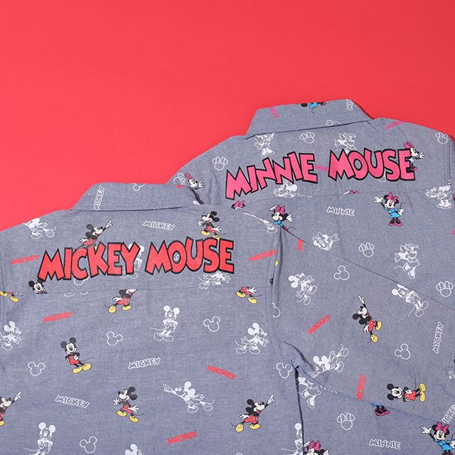 【ベビードール】ミッキー 総柄シャツ 9238K / ベビーサイズ キッズ トップス 長袖 デニムシャツ 羽織り タンガリー 春秋冬 リンクコーデ ペアルック