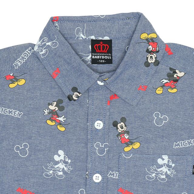【ベビードール】ミッキー 総柄シャツ 9238K / ベビーサイズ キッズ トップス 長袖 デニムシャツ 羽織り タンガリー 春秋冬 リンクコーデ ペアルック