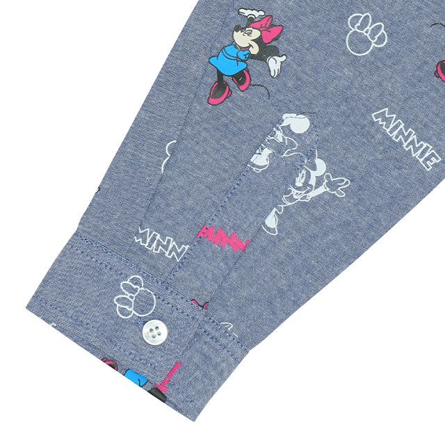 【ベビードール】ミニー 総柄シャツワンピース 9239K / ベビーサイズ キッズ 長袖 ワンピ デニムシャツ 羽織り タンガリー 春秋冬 リンクコーデ ペアルック