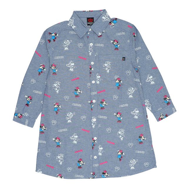 【ベビードール】ミニー 総柄シャツワンピース 9239K / ベビーサイズ キッズ 長袖 ワンピ デニムシャツ 羽織り タンガリー 春秋冬 リンクコーデ ペアルック