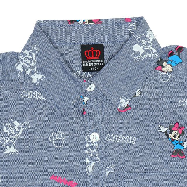 【ベビードール】ミニー 総柄シャツワンピース 9239K / ベビーサイズ キッズ 長袖 ワンピ デニムシャツ 羽織り タンガリー 春秋冬 リンクコーデ ペアルック