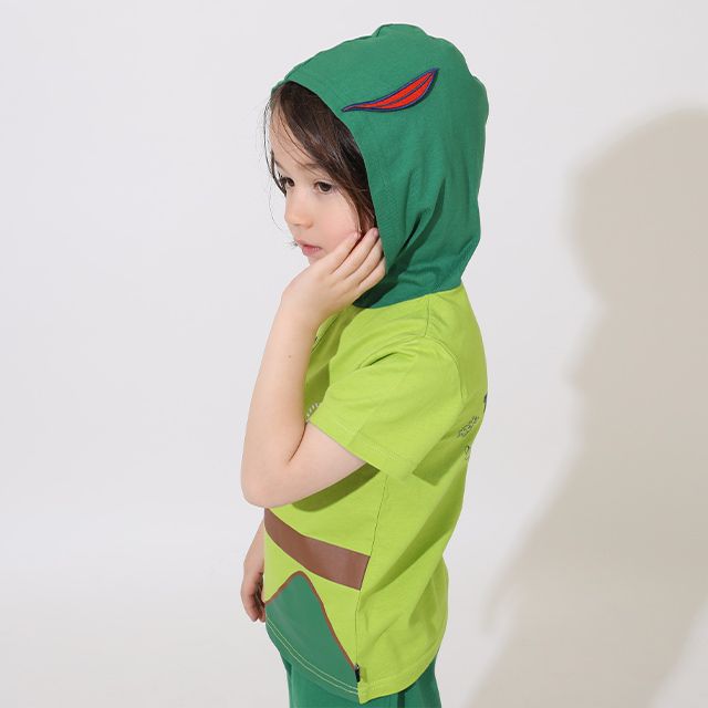 【ベビードール】ピーター・パン なりきるパーカー&ハーフパンツ セットアップ 9302K / ベビーサイズ キッズ 半袖 半ズボン 上下セット ウエスト総ゴム ゴム穴付き 仮装 コスチューム コスプレ