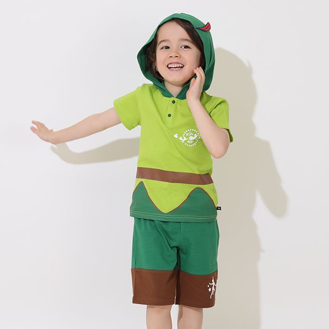 【ベビードール】ピーター・パン なりきるパーカー&ハーフパンツ セットアップ 9302K / ベビーサイズ キッズ 半袖 半ズボン 上下セット ウエスト総ゴム ゴム穴付き 仮装 コスチューム コスプレ