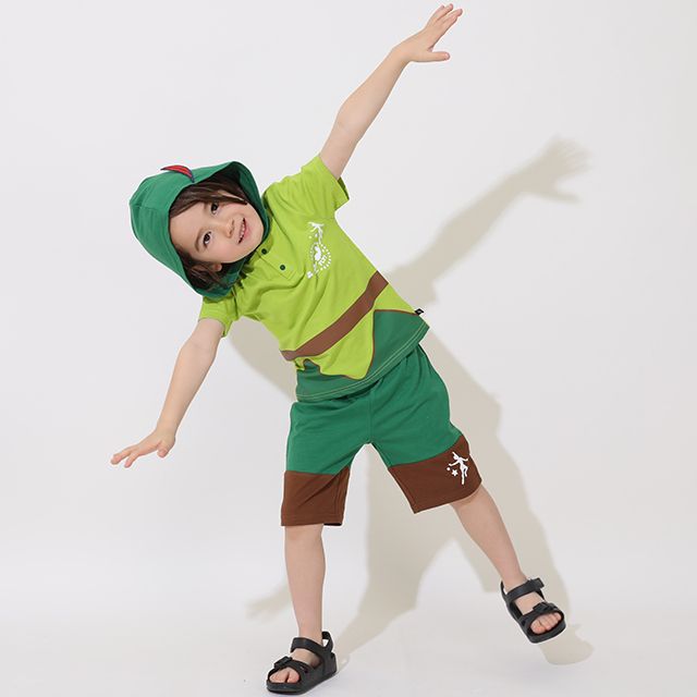 【ベビードール】ピーター・パン なりきるパーカー&ハーフパンツ セットアップ 9302K / ベビーサイズ キッズ 半袖 半ズボン 上下セット ウエスト総ゴム ゴム穴付き 仮装 コスチューム コスプレ