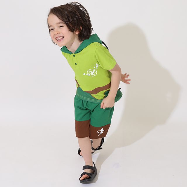 【ベビードール】ピーター・パン なりきるパーカー&ハーフパンツ セットアップ 9302K / ベビーサイズ キッズ 半袖 半ズボン 上下セット ウエスト総ゴム ゴム穴付き 仮装 コスチューム コスプレ