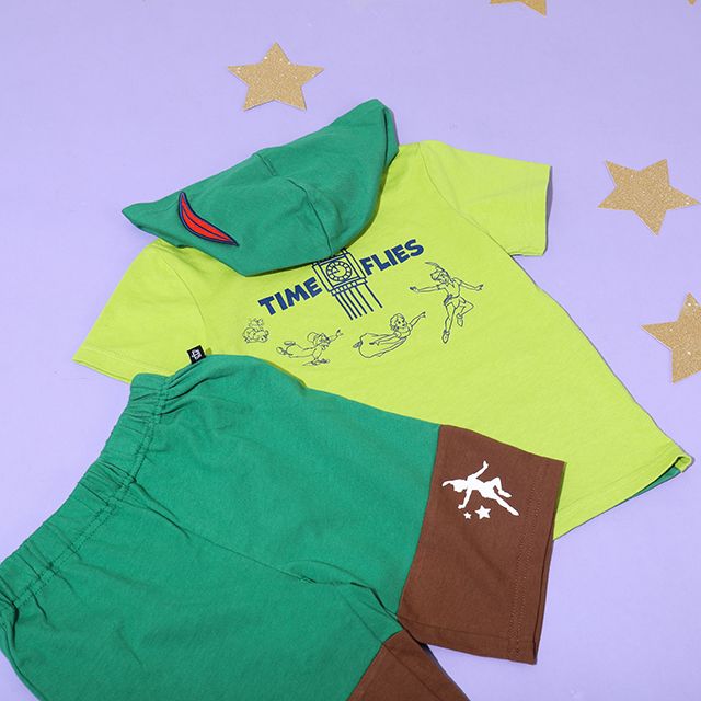 【ベビードール】ピーター・パン なりきるパーカー&ハーフパンツ セットアップ 9302K / ベビーサイズ キッズ 半袖 半ズボン 上下セット ウエスト総ゴム ゴム穴付き 仮装 コスチューム コスプレ