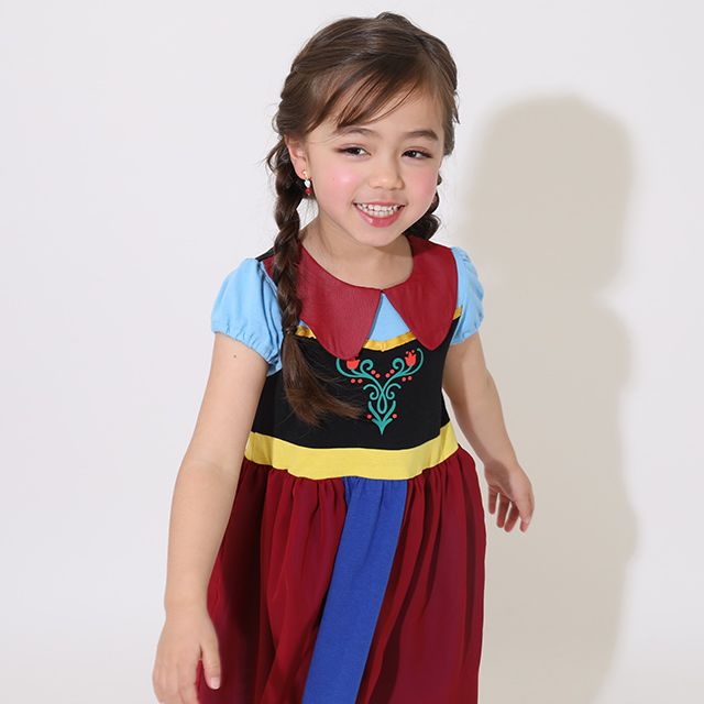 【ベビードール】アナ なりきるワンピース 5127K / ベビーサイズ キッズ トップス 半袖 シフォン パフスリーブ ウエストゴム入り プリンセス 仮装 コスチューム コスプレ