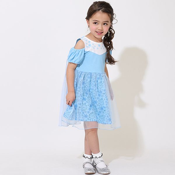 【ベビードール】エルサ なりきるワンピース 5127K / ベビーサイズ キッズ トップス 半袖 チュール シフォン 肩開き パフスリーブ ウエストゴム入り プリンセス 仮装 コスチューム コスプレ