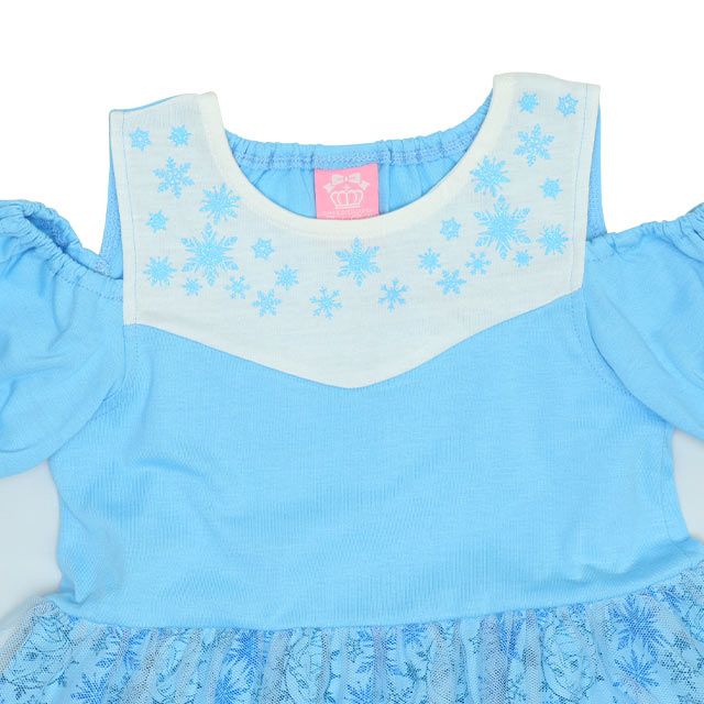 【ベビードール】エルサ なりきるワンピース 5127K / ベビーサイズ キッズ トップス 半袖 チュール シフォン 肩開き パフスリーブ ウエストゴム入り プリンセス 仮装 コスチューム コスプレ