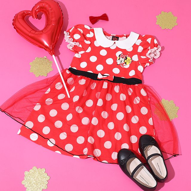 【ベビードール】ミニー なりきるワンピース 5127K / ベビーサイズ キッズ トップス 半袖 チュール ウエストゴム入り リボンモチーフ 仮装 コスチューム コスプレ