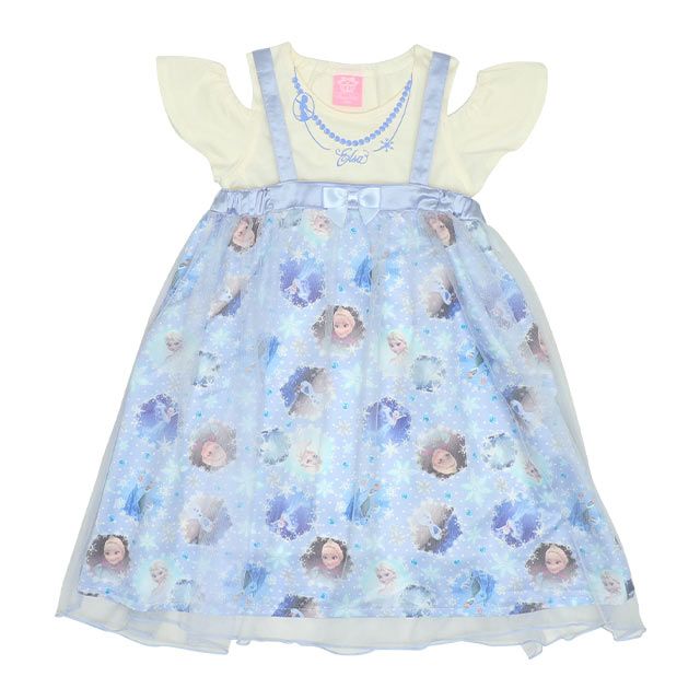 【ベビードール】エルサ プリンセス / 3WAYワンピース 9303K / キッズ キャミワンピ スカート 肩紐長さ調整可 ウエストゴム調整可 リボン フリル チュール 肩出し お姫様 なりきる ガーリー