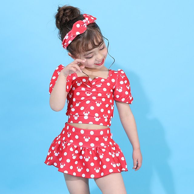 【ベビードール】ミニー セパレート水着 9445K / ベビーサイズ キッズ スイムウェア 上下セット ヘアバンド トータルコーデ 速乾 ガーリー 水玉模様