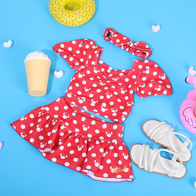 【ベビードール】ミニー セパレート水着 9445K / ベビーサイズ キッズ スイムウェア 上下セット ヘアバンド トータルコーデ 速乾 ガーリー 水玉模様