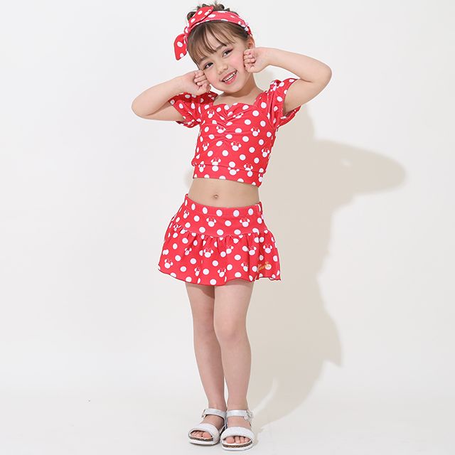 【ベビードール】ミニー セパレート水着 9445K / ベビーサイズ キッズ スイムウェア 上下セット ヘアバンド トータルコーデ 速乾 ガーリー 水玉模様