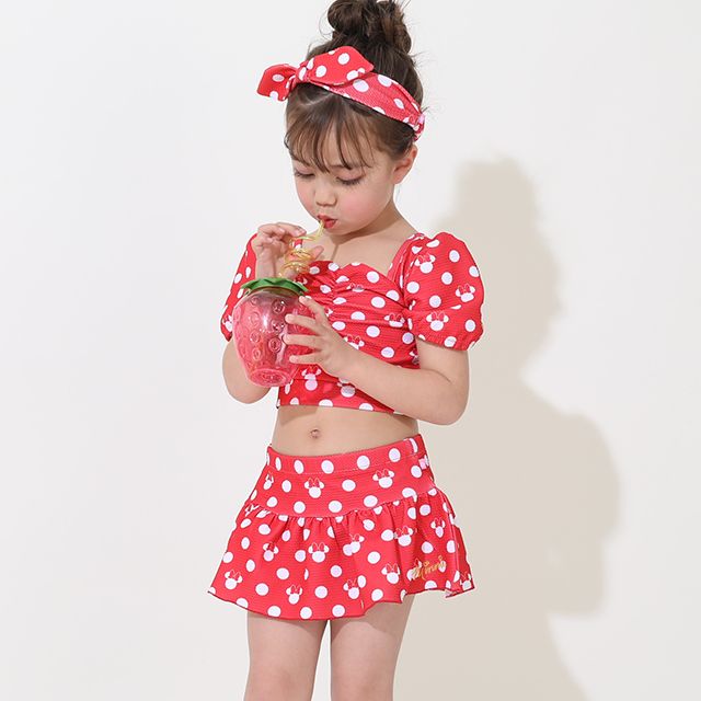 【ベビードール】ミニー セパレート水着 9445K / ベビーサイズ キッズ スイムウェア 上下セット ヘアバンド トータルコーデ 速乾 ガーリー 水玉模様