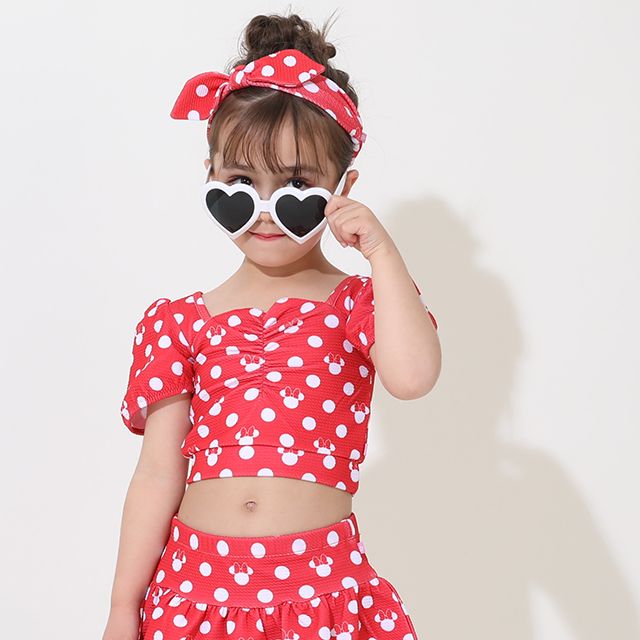 【ベビードール】ミニー セパレート水着 9445K / ベビーサイズ キッズ スイムウェア 上下セット ヘアバンド トータルコーデ 速乾 ガーリー 水玉模様