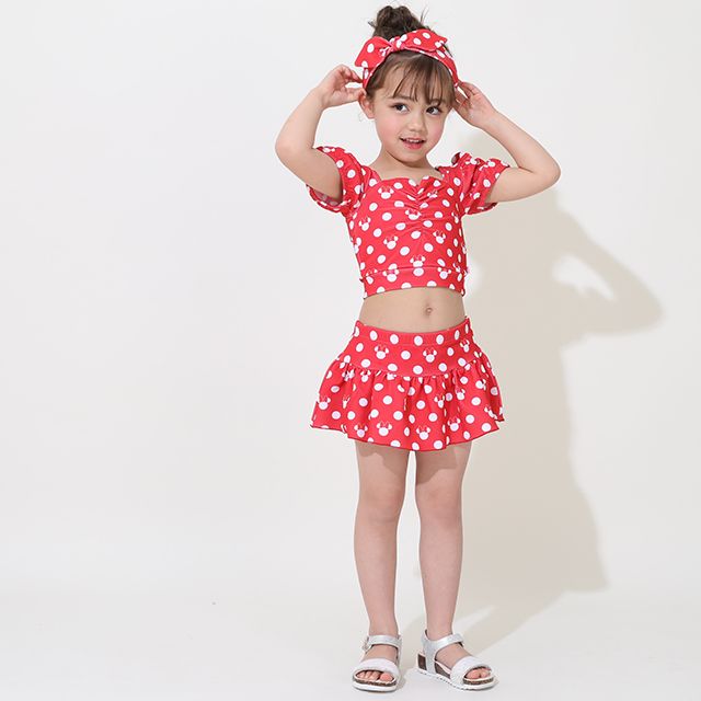 【ベビードール】ミニー セパレート水着 9445K / ベビーサイズ キッズ スイムウェア 上下セット ヘアバンド トータルコーデ 速乾 ガーリー 水玉模様