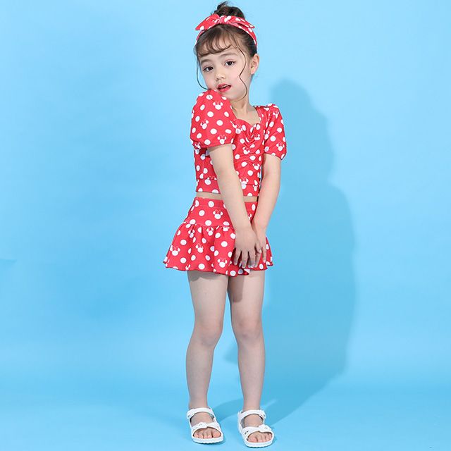 【ベビードール】ミニー セパレート水着 9445K / ベビーサイズ キッズ スイムウェア 上下セット ヘアバンド トータルコーデ 速乾 ガーリー 水玉模様