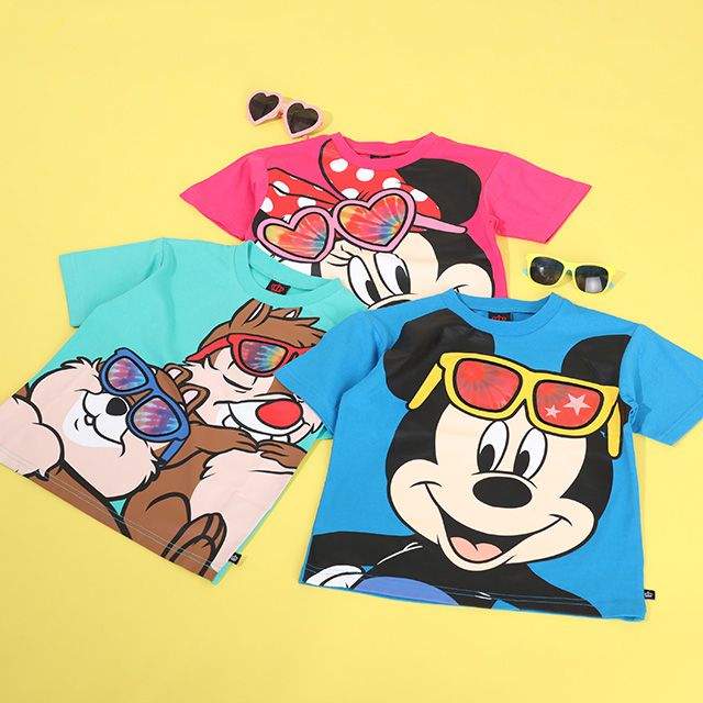 【ベビードール】ミッキー 親子お揃い サングラスレンチキュラーTシャツ 9464K / 角度で柄が変わる ベビーサイズ キッズ リンクコーデ ペアルック 親子コーデ トップス 半袖 天竺素材