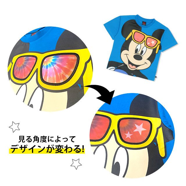 【ベビードール】ミッキー 親子お揃い サングラスレンチキュラーTシャツ 9464K / 角度で柄が変わる ベビーサイズ キッズ リンクコーデ ペアルック 親子コーデ トップス 半袖 天竺素材