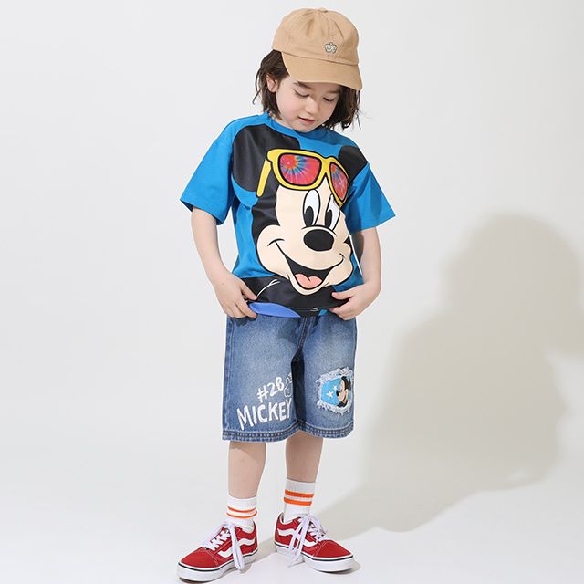 【ベビードール】ミッキー 親子お揃い サングラスレンチキュラーTシャツ 9464K / 角度で柄が変わる ベビーサイズ キッズ リンクコーデ ペアルック 親子コーデ トップス 半袖 天竺素材