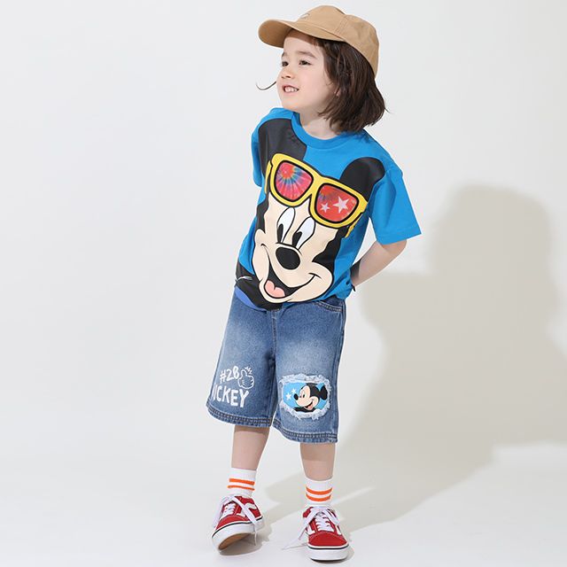 【ベビードール】ミッキー 親子お揃い サングラスレンチキュラーTシャツ 9464K / 角度で柄が変わる ベビーサイズ キッズ リンクコーデ ペアルック 親子コーデ トップス 半袖 天竺素材